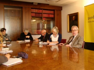 Irish writer John Banville meets with a group of journalists before making his public appearance.