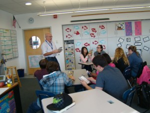 Discussing one of my books at the High School.