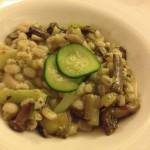 Barley with zucchini, asparagus, and mushrooms.